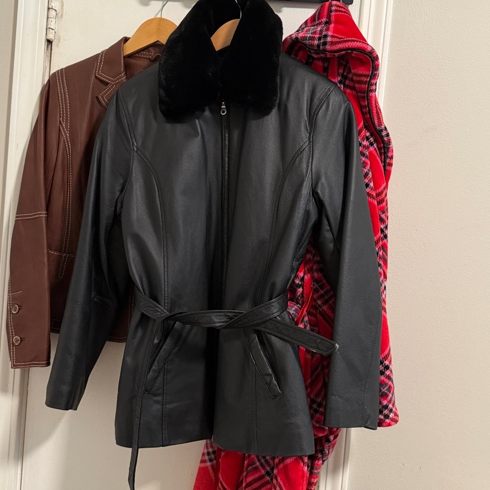 Gossip Black Leather Jacket with Faux Fur Collar